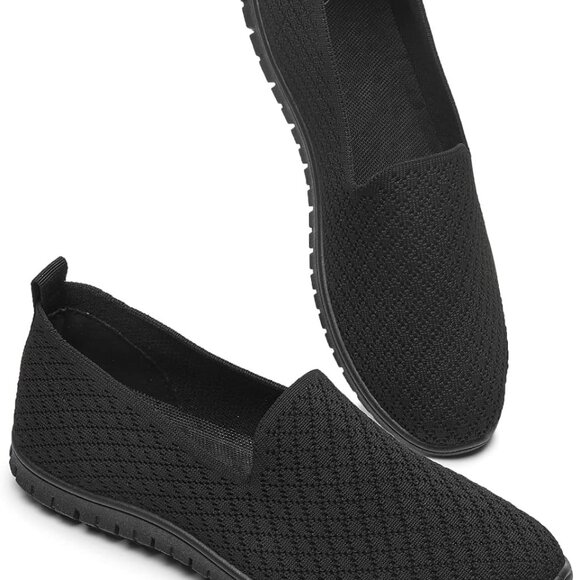 Shoes - Women's Mesh Flats Shoes Breathable Slip-On Comfortable Walking Black White